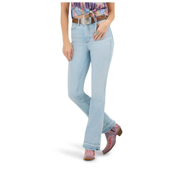NWT Wrangler X Lainey Wilson Women's 28X32 Raw Hem Boot Hugger Jeans Light Wash - Picture 3 of 15